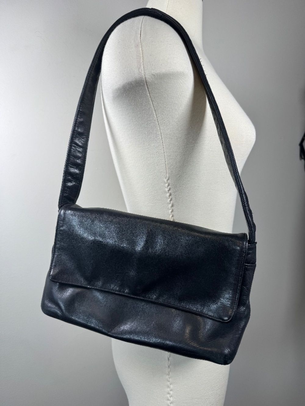 Danier Black Leather Shoulder Bag with Front Flap